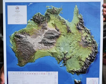 Mapa Australii 3D: Topograficzna sztuka ścienna, prezent podróżny