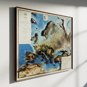 Europe 3D Raised Relief Map Wall Art, Topographic Europe Map, Vintage Home Decor, Educational Gift for Father and Teacher