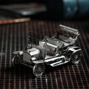 Pure Silver Vintage Car 3D Metal Puzzle: DIY Retro Vehicle Model