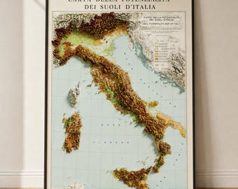 Stara mapa geologiczna Włoch, cieniowana płaskorzeźba topograficzna, wydruk 3D