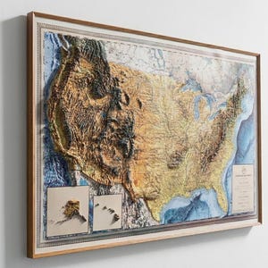 United States 3D Raised Relief Map Wall Art, Topographic USA Map, Vintage Home Decor, Educational Gift for Father and Teacher