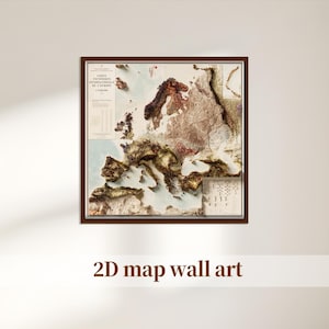 Vintage Europe Map Poster | 3D Relief Style Wall Art | Topographic Map Decor | Geological Map Print for Home, Office, Classroom Gift