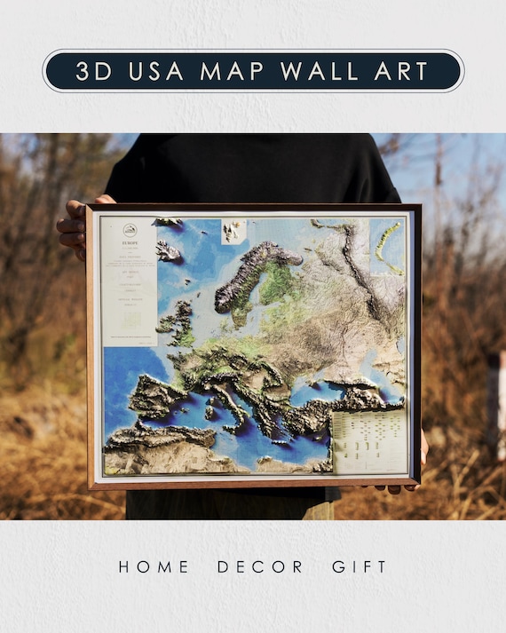 3D Raised Relief Europe Map – Handcrafted Topographic Wall Art
