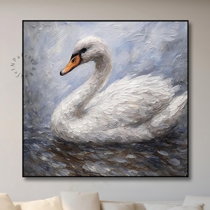 White Swan Painting Original Painting Minimalist Swan Wall Art Vintage Style White Swan Wall Art For Nursery Decor Modern Farmhouse Decor