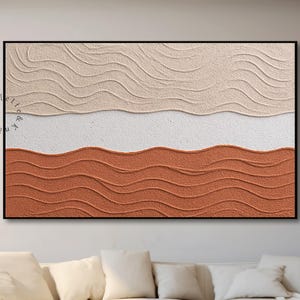 Textured Terracotta Wave Painting Minimalist Wabi-Sabi Wall Art Textured Earth Tone Wall Art 3D Textured Minimalist Wall Art Boho Wall Art