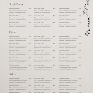 Elegant Dinner and Wine Menu Template Customizable Canva Editable Simple and Fancy Design Instant Download