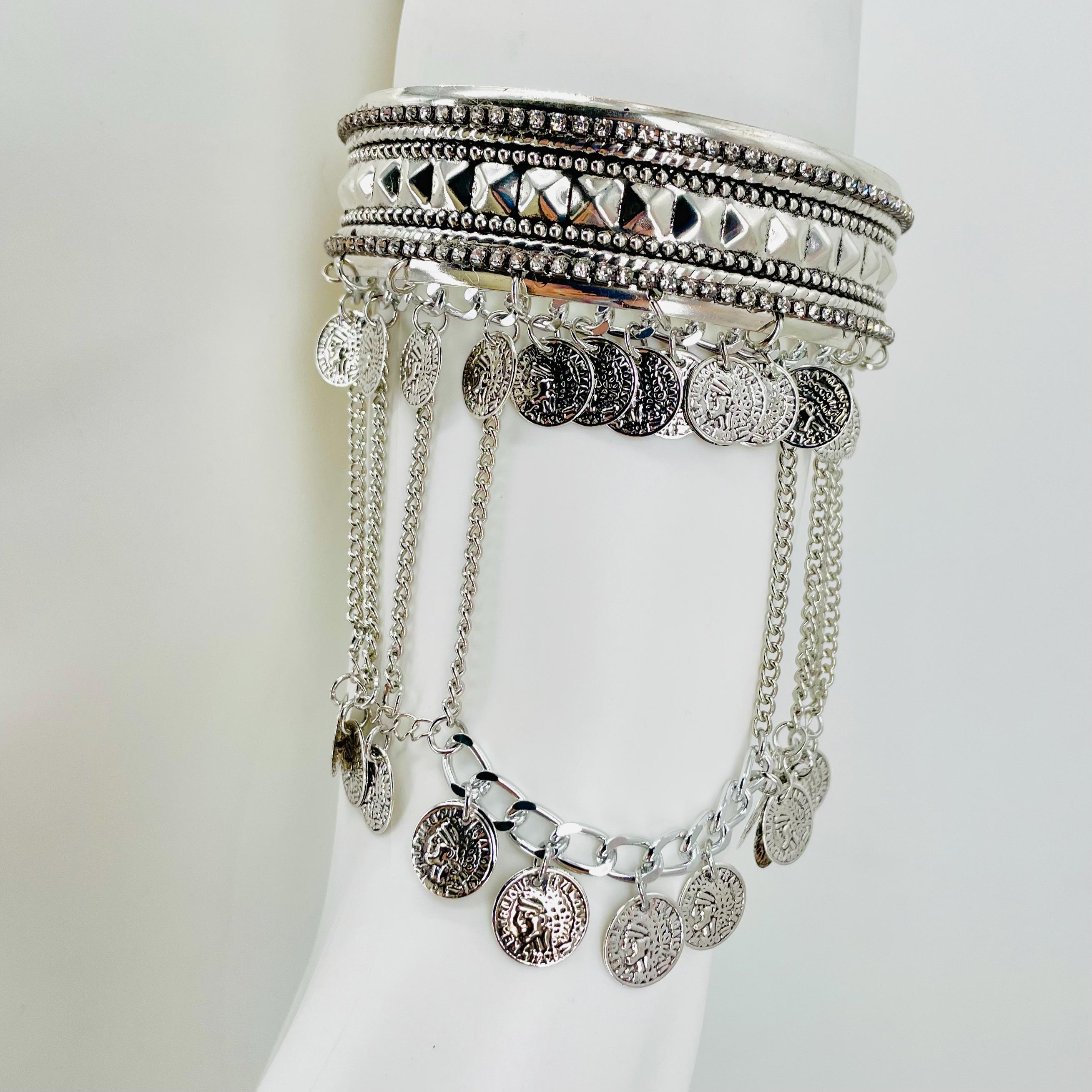 Belly Dancer coin Vintage Belt,Silver plated chain belt,jingle bracelet,scarf Amazon.com: Cielary Gold Metal Coins Belly Dance Hip Scarf  main image 3