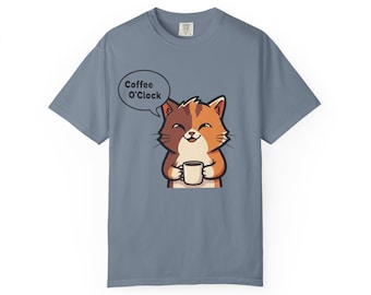 Cat Mom Coffee Funny T-Shirt Gift for Women | Coffee O'Clock Cute Cat Graphic Tee Cat Lover Gift Birthday