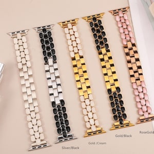 Adjustable stainless steel iwatch band with glossy enamel links, perfect for Apple Watch Series 10 to 1.