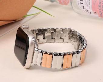 Slim Stainless Steel Apple Watch Band 38/40/41/42/44/45/46/49mm, Elegant Women’s iWatch Bracelet, Classic Thin Metal Link Strap Gift for Her