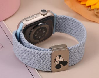 Cute Cartoon Magnetic Apple Watch Band for Women 40/38/41/42/44/45/46/49mm, Soft Breathable Braided Nylon Strap for iWatch Series 11–1&Ultra