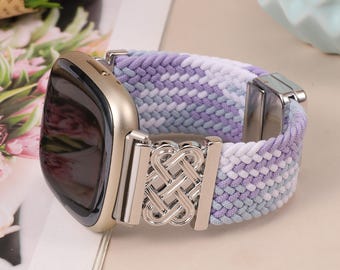 Braided Magnetic Fitbit Versa 4 Band, Elastic Celtic Knot Strap for Fitbit Sense 2/Fitbit Sense/Versa 3, Stretch Nylon Solo Loop for Women