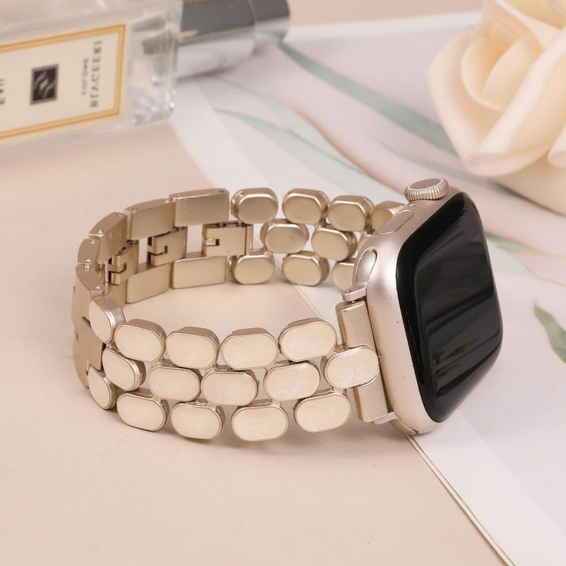 Luxury Apple Watch strap for women with polished enamel finish, ideal for formal and everyday wear.