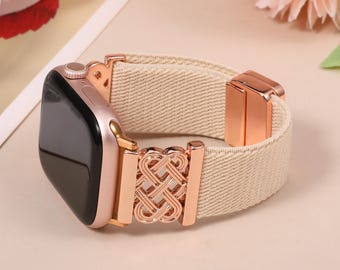 Magnetic Elastic Apple Watch Band with Celtic Knot Clasp, Stretch Nylon iWatch Strap for Series 11/10/9-1/Ultra, Adjustable Loop Gift