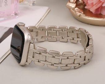 Luxury Court Style Apple Watch Band: Slim Stainless Steel Bracelet for iWatch Series 10/9/8/7/SE/6
