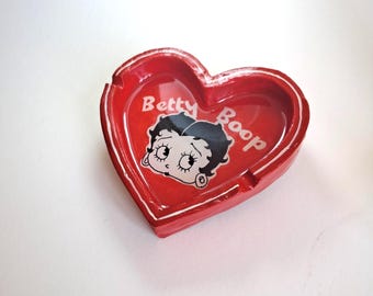Heart-Shaped Ceramic Ashtray: Handmade Betty Boop dish
