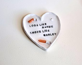 Heart Shaped Ceramic Ashtray: Funny Handmade Pottery Gift