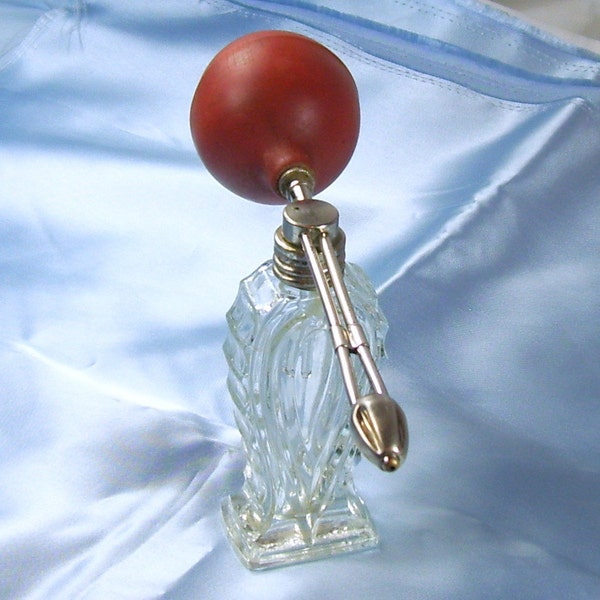 Vintage Atomizer Perfume Bottle Colone After Shave Barber Vanity Red Bulb Spray