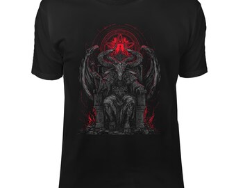 Camisa del Trono de Baphomet: Asiento de Hueso Negro, Sigilos Ocultos y Pentagrama Brillante