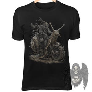 Dark Fantasy Art Print of Armored Rider on Giant Snail Motorcycle with Spiked Shell