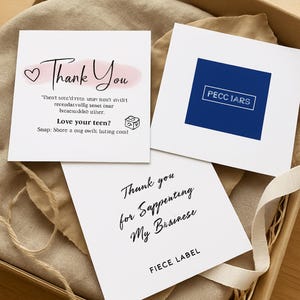Small Business Thank You Cards,Square Packaging Inserts for Orders,Customer Appreciation Note,Social Media Review Request.Packaging Material