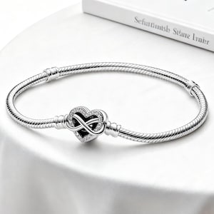 Sterling Silver Infinity Heart Clasp Bracelet: Pandora Compatible