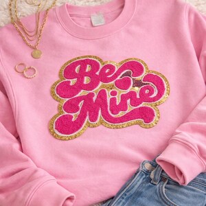 Be Mine Chenille Patch, Iron On Applique (10 inch wide)