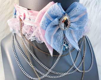 Pink and Blue Princess Kitten Play Collar, Fashion Collar, Adult Choker, Submissive Collar, Bondage Collar, Tug Proof Collar