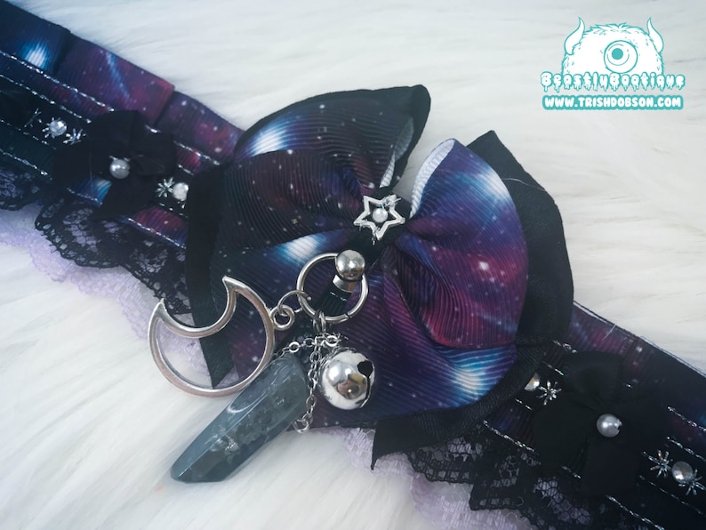 Galaxy and Stars Kitten Play Collar, Kitten Play Collar, Pet Play Collar, Choker, Adult Kitten Play Collar, BDSM Collar 