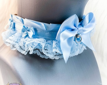 Solid Light Blue Pastel Goth Kitten Play Collar, Fashion Collar, Adult Choker, Submissive Collar, Bondage Collar, Tug Proof Collar