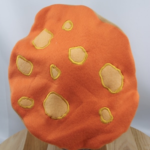 Autumn Orange Fleece Mushroom Beret, Cottagecore Adult Beret Style Hat