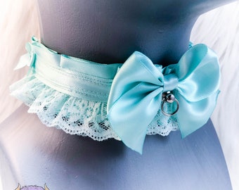 Solid Mint Pastel Goth Kitten Play Collar, Fashion Collar, Adult Choker, Submissive Collar, Bondage Collar, Tug Proof Collar