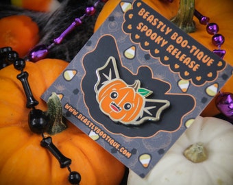 B-GRADE - Vampire Pumpkin Hard Enamel Pin, Collectors Lapel Pin, Custom Designed Kawaii Pin, Decora and Itabag Button