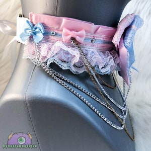 Pink and Blue Princess Kitten Play Collar, Fashion Collar, Adult Choker, Submissive Collar, Bondage Collar, Tug Proof Collar image 3