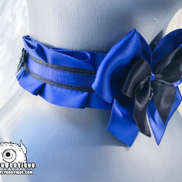 Royal Blue and Black Kitten Play Collar, Kittenplay BDSM Collar, Adult Choker, Submissive Collar, Bondage Collar, Tug Proof Collar