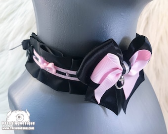 Black and Pink Kitten Play Collar, Kittenplay BDSM Collar, Adult Choker, Submissive Collar, Bondage Collar, Tug Proof Collar