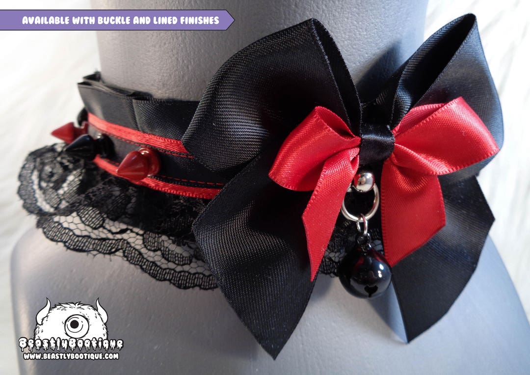 Black and Red Spiked Kitten Play Collar Kittenplay BDSM Etsy