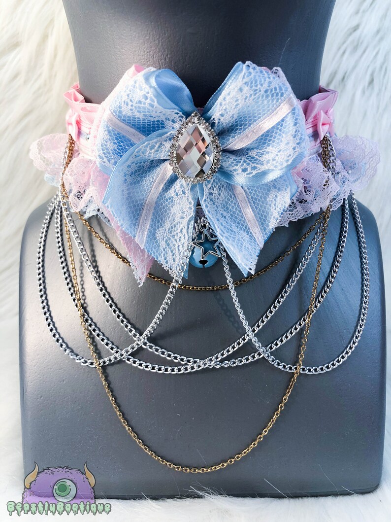 Pink and Blue Princess Kitten Play Collar, Fashion Collar, Adult Choker, Submissive Collar, Bondage Collar, Tug Proof Collar image 6