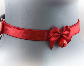 Skinny Solid Red Bell Choker, Kitten Play Collar, Pet Play Collar, Choker, Adult Kitten Play Collar, BDSM Collar