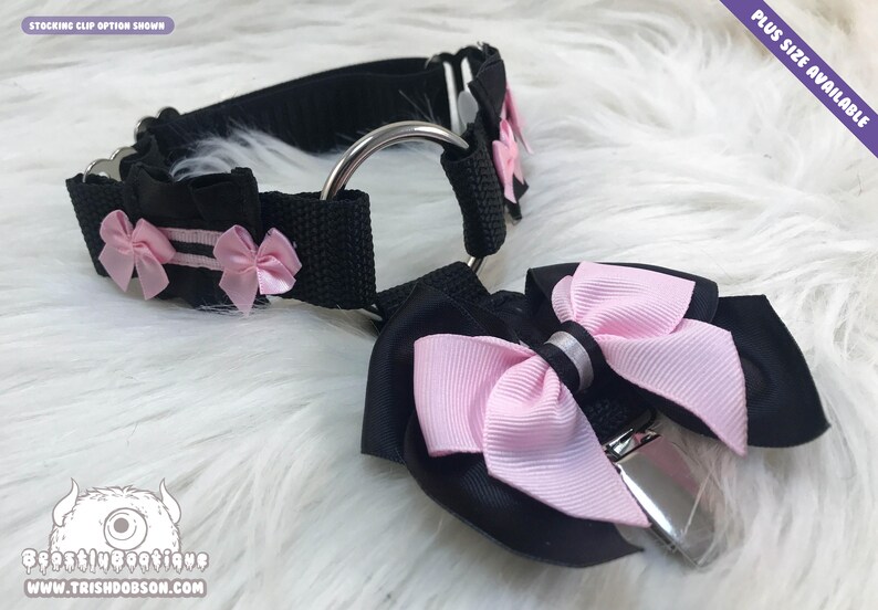 Pink and Black Adjustable Thigh Garter 