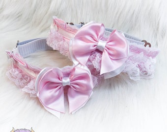 Light Pink and White Adjustable Thigh Garter Set, Kitten Play Garters,Harajuku Garter, Bondage Thigh Garter Set, Plus Size Available