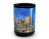 Oklahoma City Skyline | Black 15oz Ceramic, River reflections | Original Art
