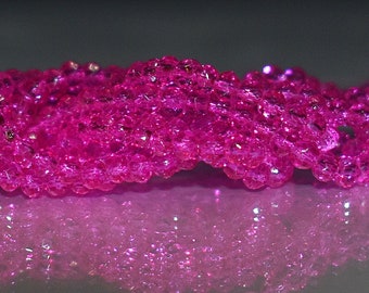 100 pcs 3x2mm (-) Transparent Hot Pink, Fuchsia High Shine Clear Coated Faceted Rondelle Glass Beads  #12A