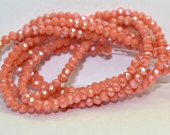 100 pcs 3x2mm Opaque Pale Orange, Pale Persimmon, Coral Luster High Shine Faceted Rondelle Glass Beads  OPOL