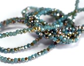 100 pcs 2x1mm Opaque Moss Green Fire Polished Metallic Rainbow Peacock and Brass Faceted Rondelle Glass Beads OMG FRB