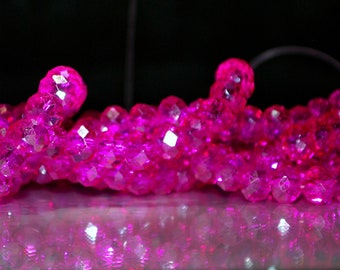 Fuchsia Pink Candy Jade Faceted Rondelle Beads  3mm to 4mm