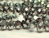 85 pcs 4x3mm Metallic Antique Silver Faceted Rondelle Glass Beads MAS