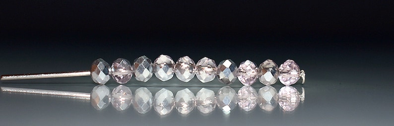 100 pcs 4x3mm Half Transparent Pale Pink Half Metallic Silver Faceted Rondelle Glass Beads PS-1