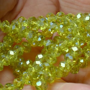 70 pcs 6x4mm Transparent Lime Green Chartreuse Faceted Rondelle Glass Beads  #24-999