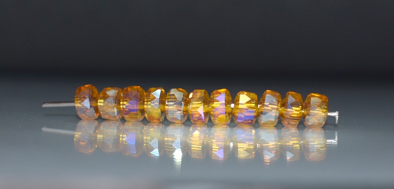 New Shape 19 pcs 6x4mm Dark Gold Light Amber AB Rainbow Gold Wheel Heishi Coin Donut Shaped Spacer Faceted Rondelle Glass Beads TGAB